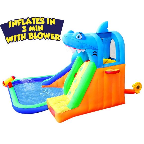 Inflatable Kids Pool Water Shark Slide for Toddler, Bouncy Jumper with Blower - Picture 4 of 7
